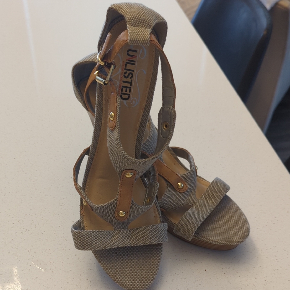 Unlisted Tan Strappy Sandals with Block Heel